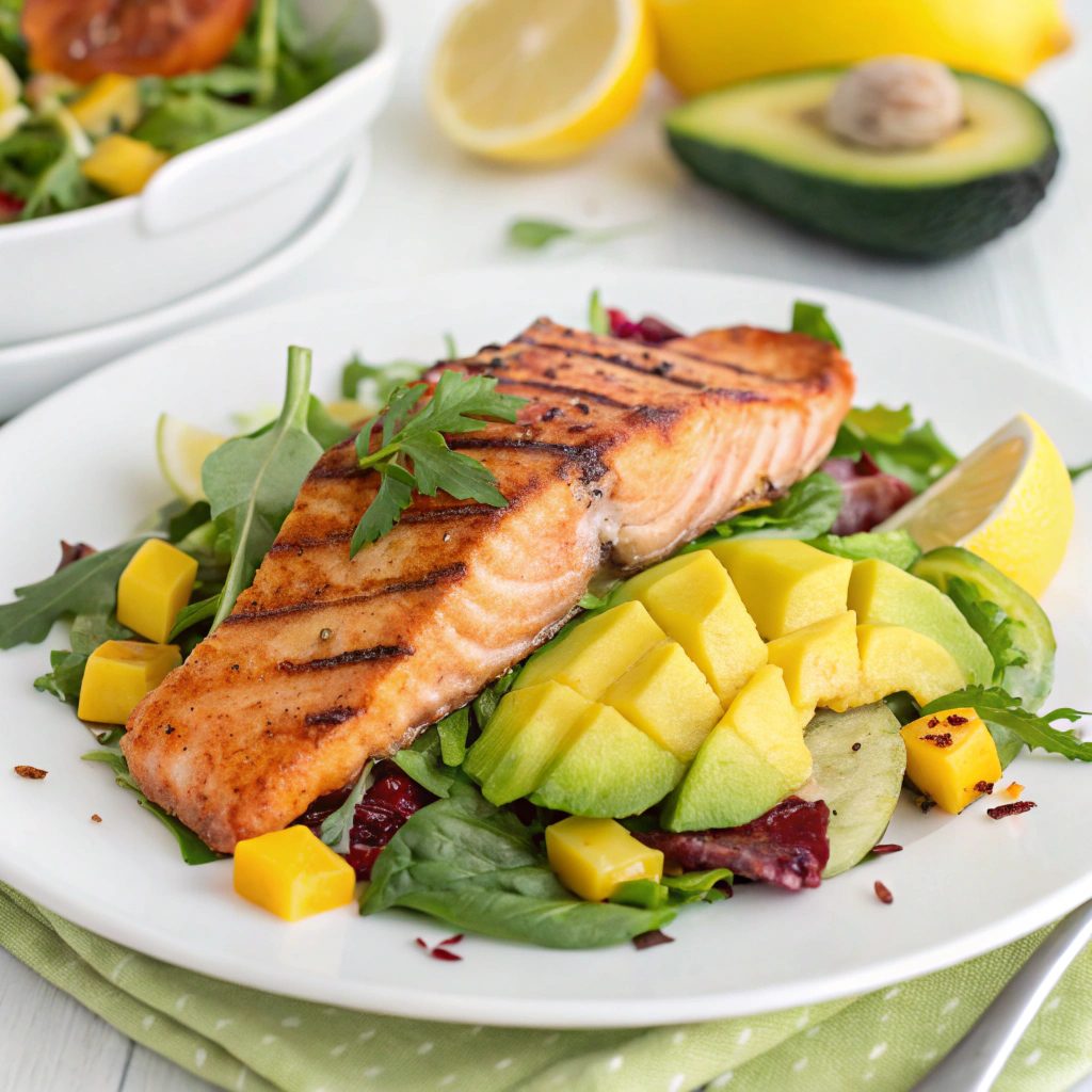 Grilled Salmon Salad With Avocado and Mango