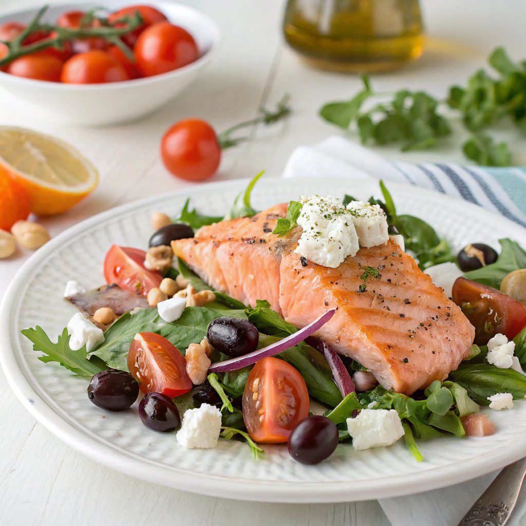 Mediterranean Salmon Salad With Feta and Olives