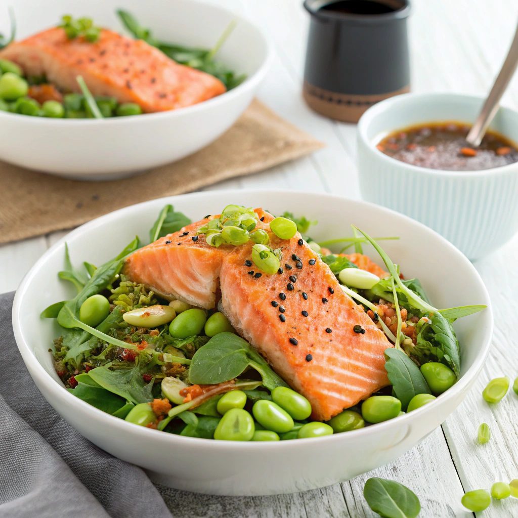 How To Make Salmon Edamame Salad With Ginger Dressing!