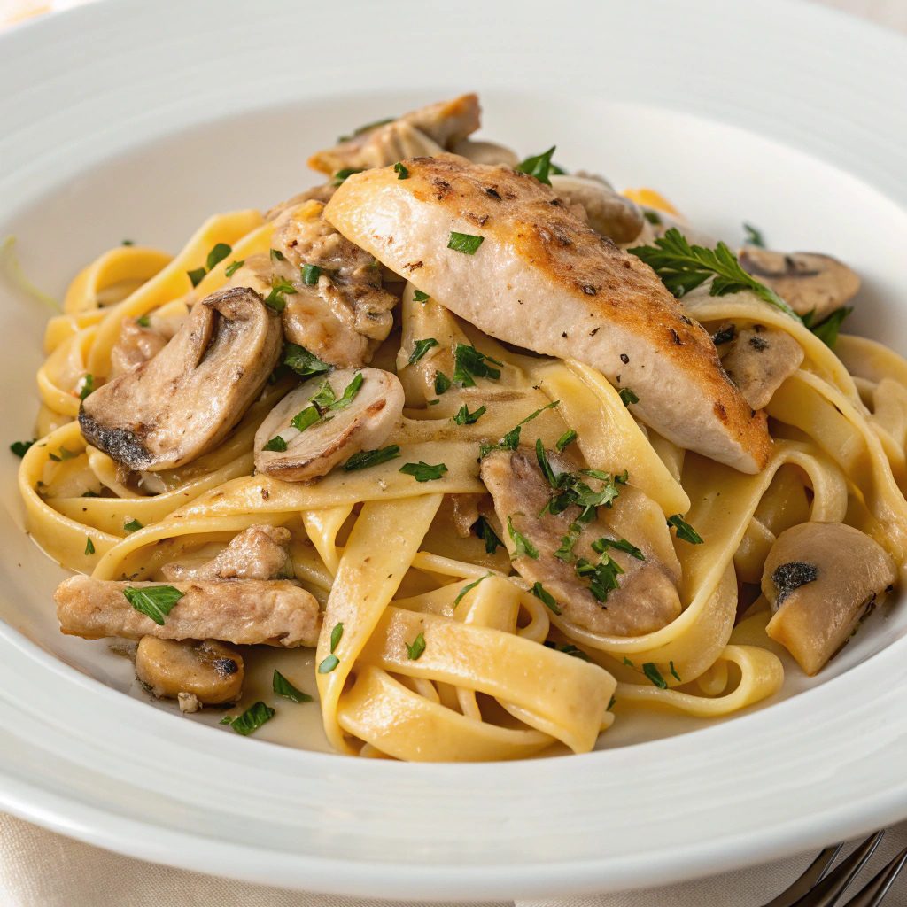 Easy Chicken Mushroom Fettuccine Recipe