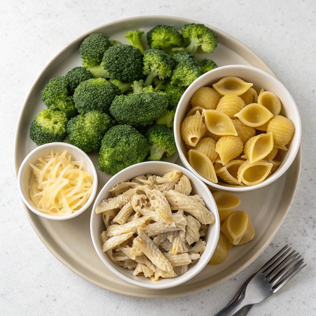 Ingredients for Chicken Broccoli Pasta Casserole