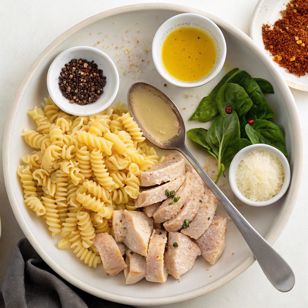 Ingredients for Chicken Spinach Pasta Skillet