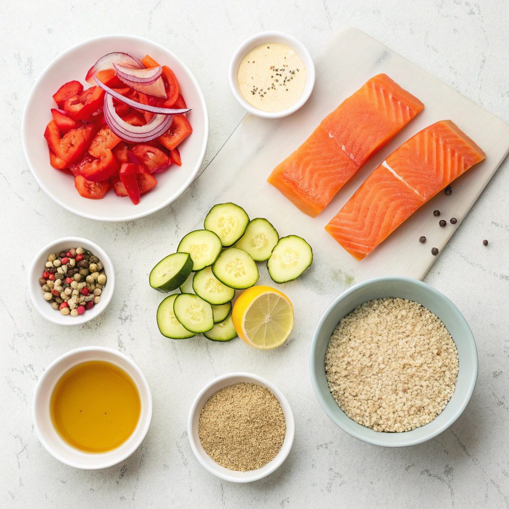 Ingredients For Salmon Quinoa Salad With Roasted Vegetables
