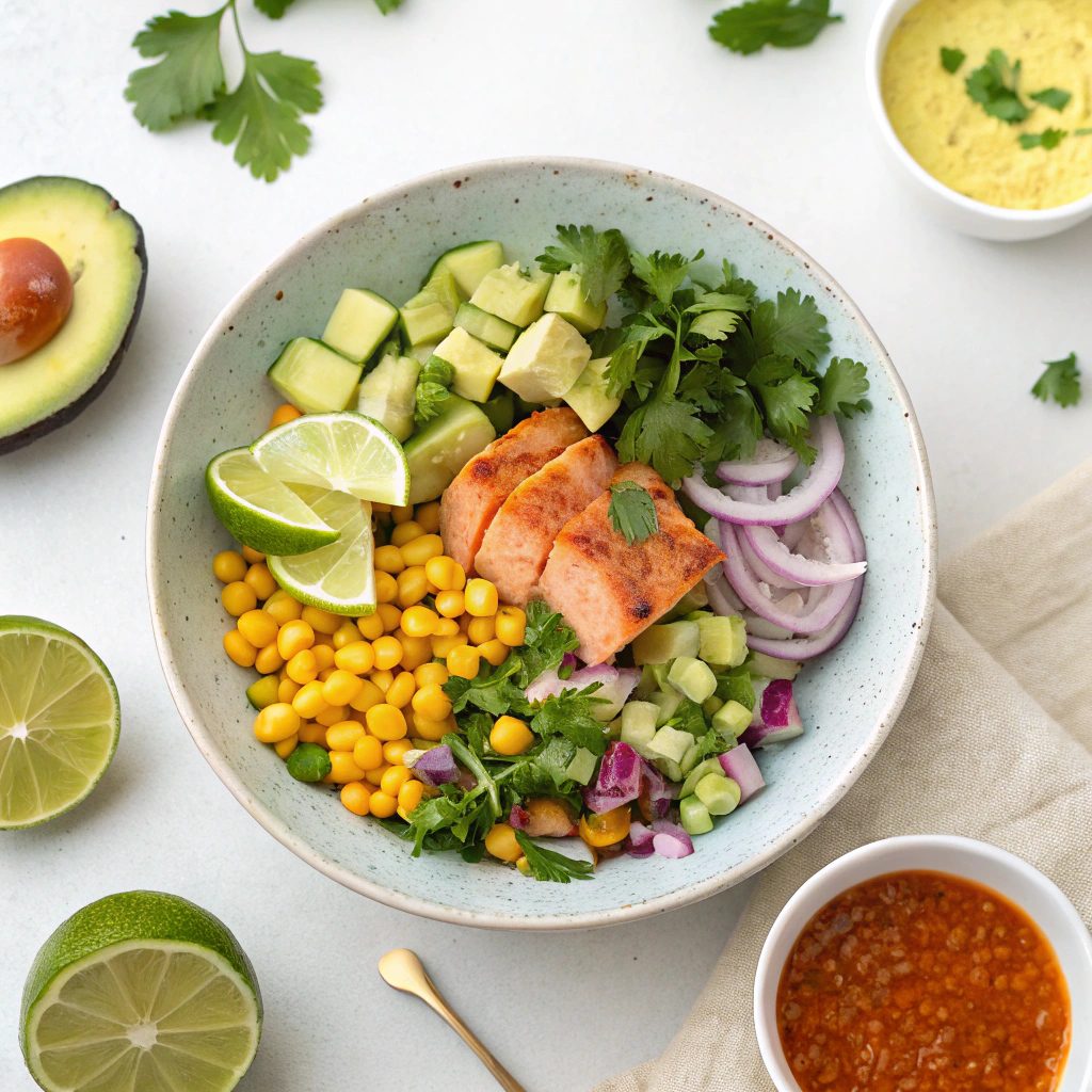 Ingredients For Spicy Salmon Salad With Chickpeas and Cilantro