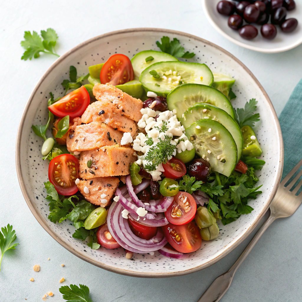 Mediterranean Salmon Salad With Feta and Olives