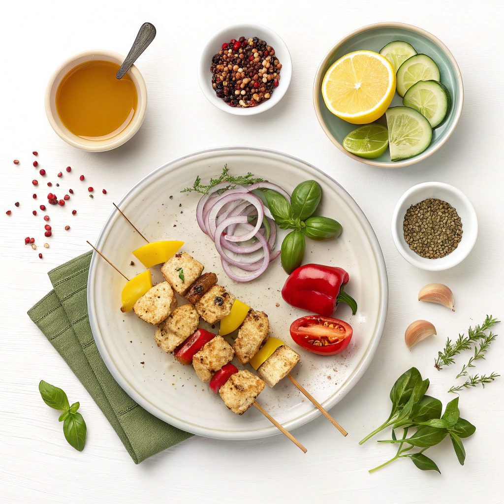 Ingredients For Grilled Chicken And Vegetable Kabobs