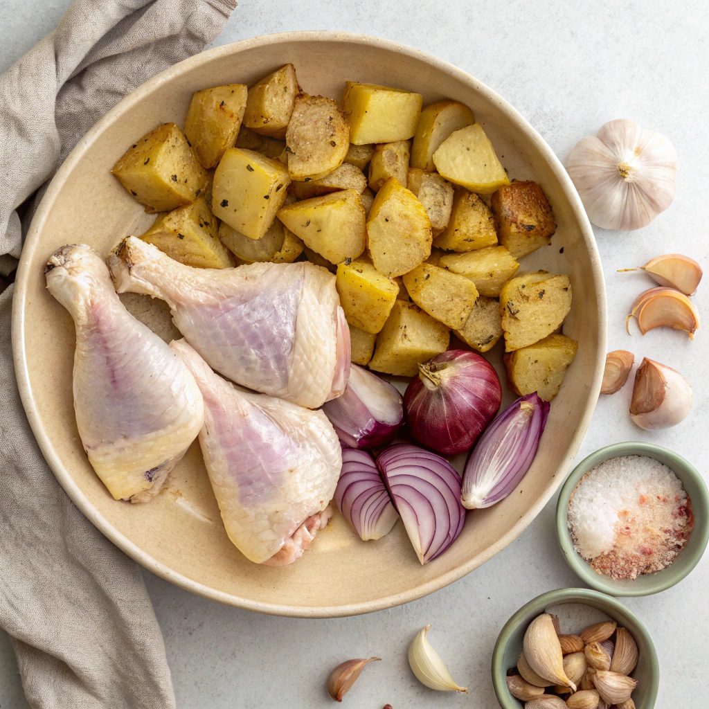 Ingredients For Roasted Chicken And Potato Dinner