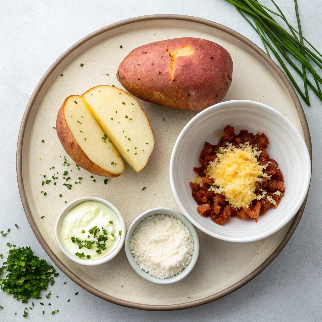 Ingredients for Twice Baked Rustic Red Potatoes With Cheddar