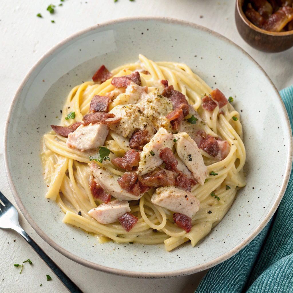 Ingredients for Chicken Carbonara Pasta Bake