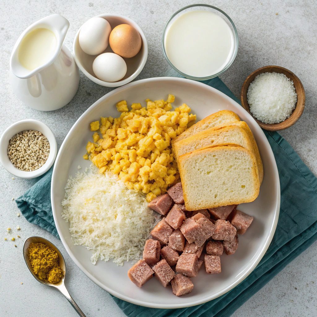 Ingredients for Egg and Sausage Strata Casserole
