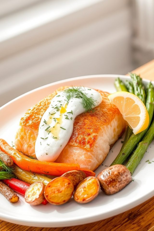 crispy salmon dill yogurt
