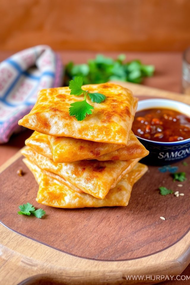crispy samoosas with chutney