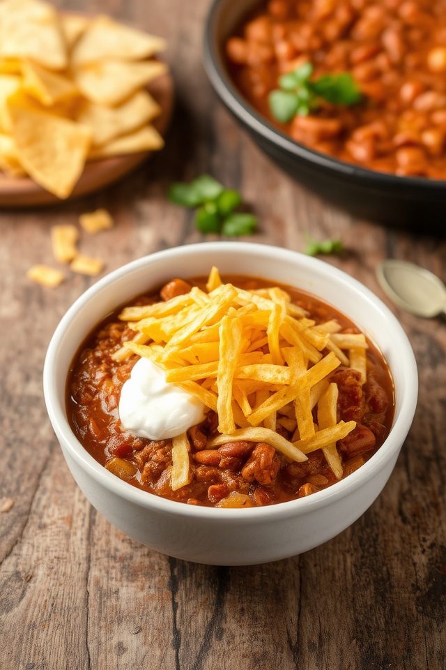 crispy tortilla topped chili