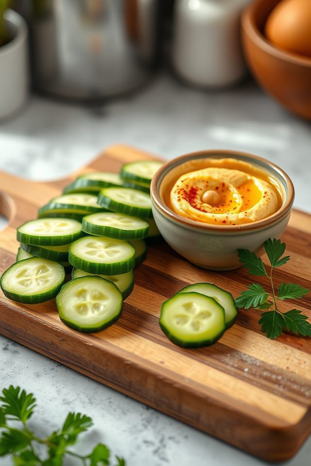 cucumber slices with hummus