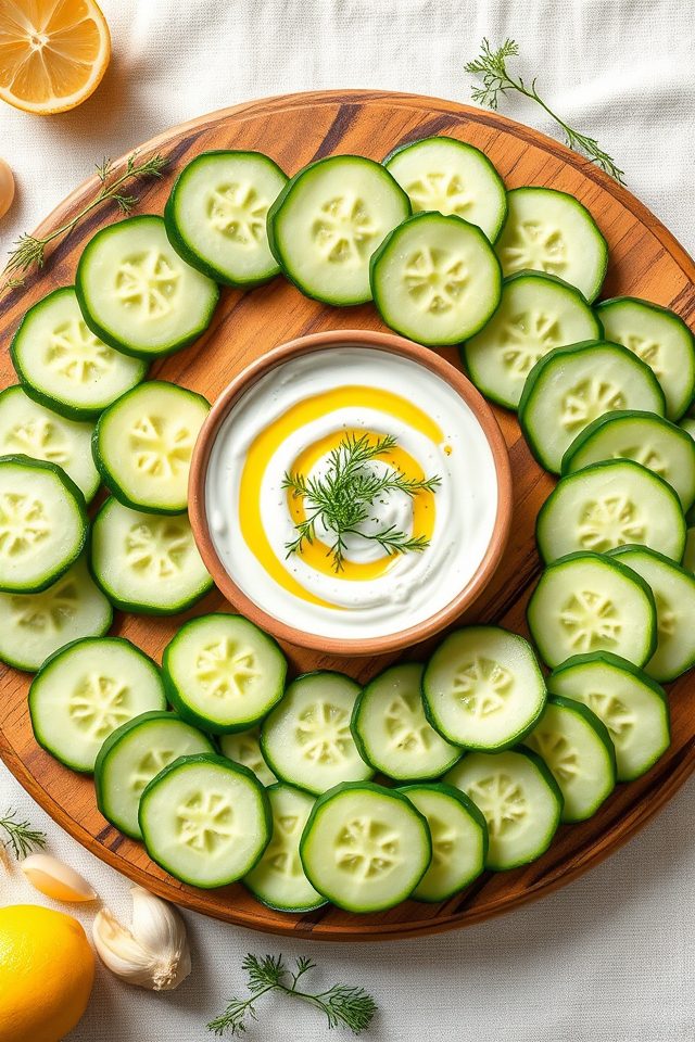 cucumber slices with tzatziki