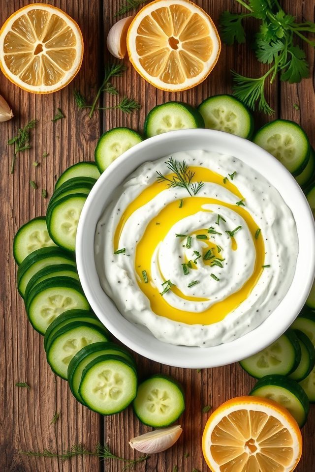 cucumber slices with tzatziki
