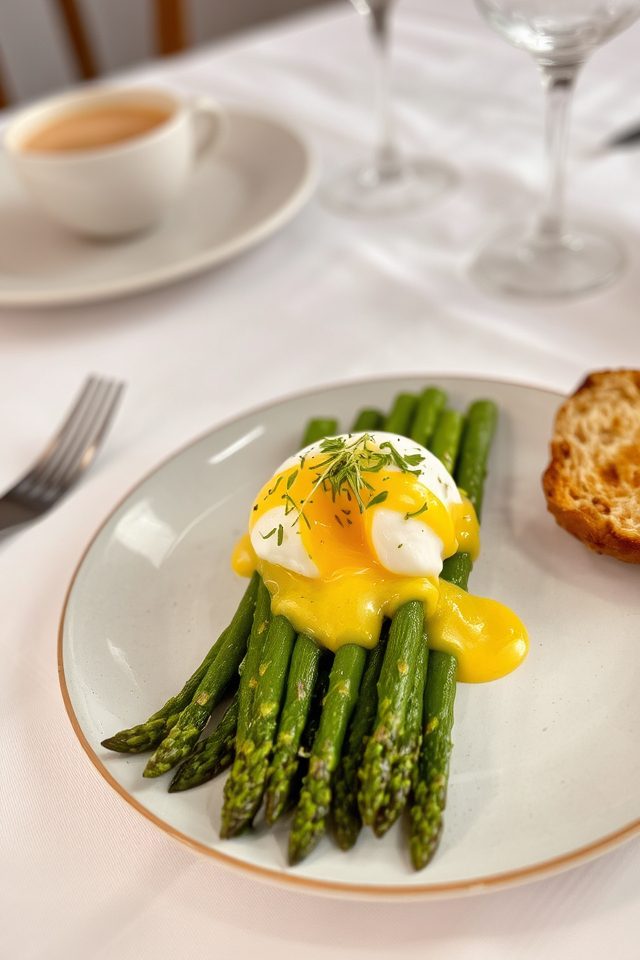decadent breakfast with asparagus