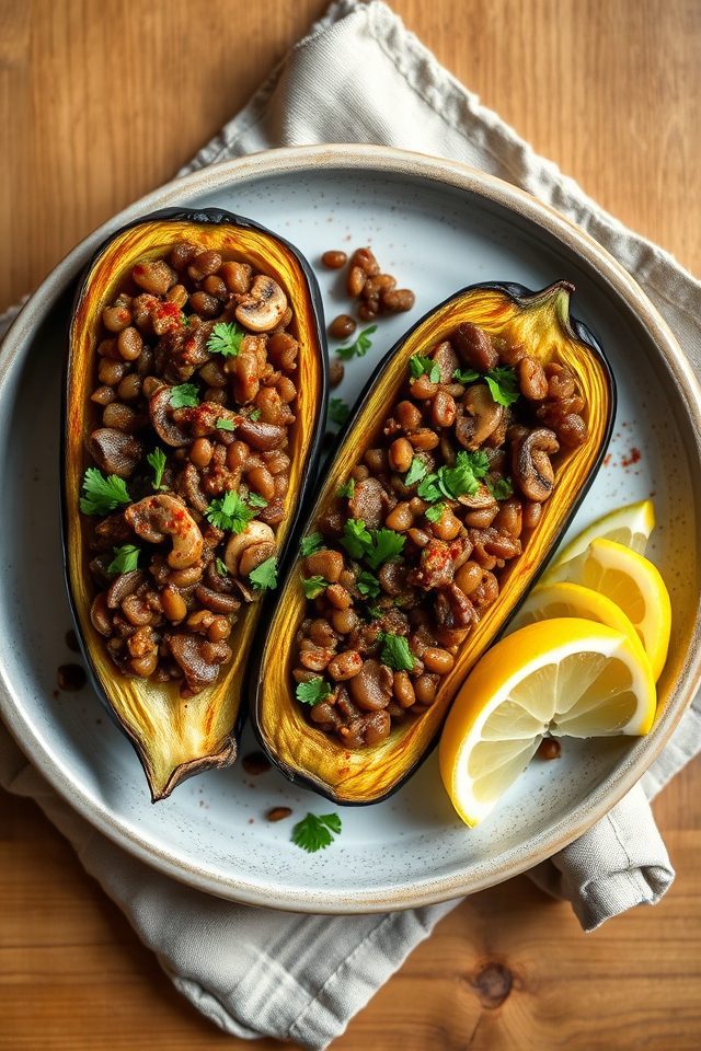 eggplant filled with lentils