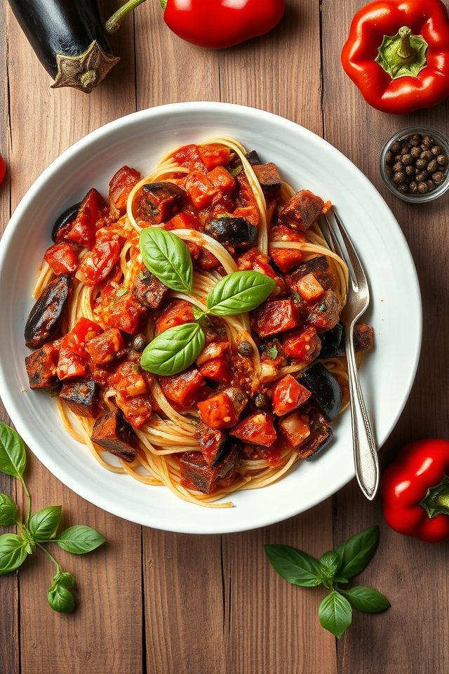 eggplant red pepper pasta