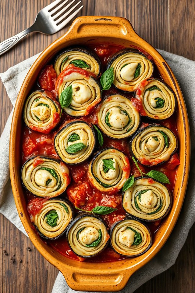 eggplant stuffed pasta rolls