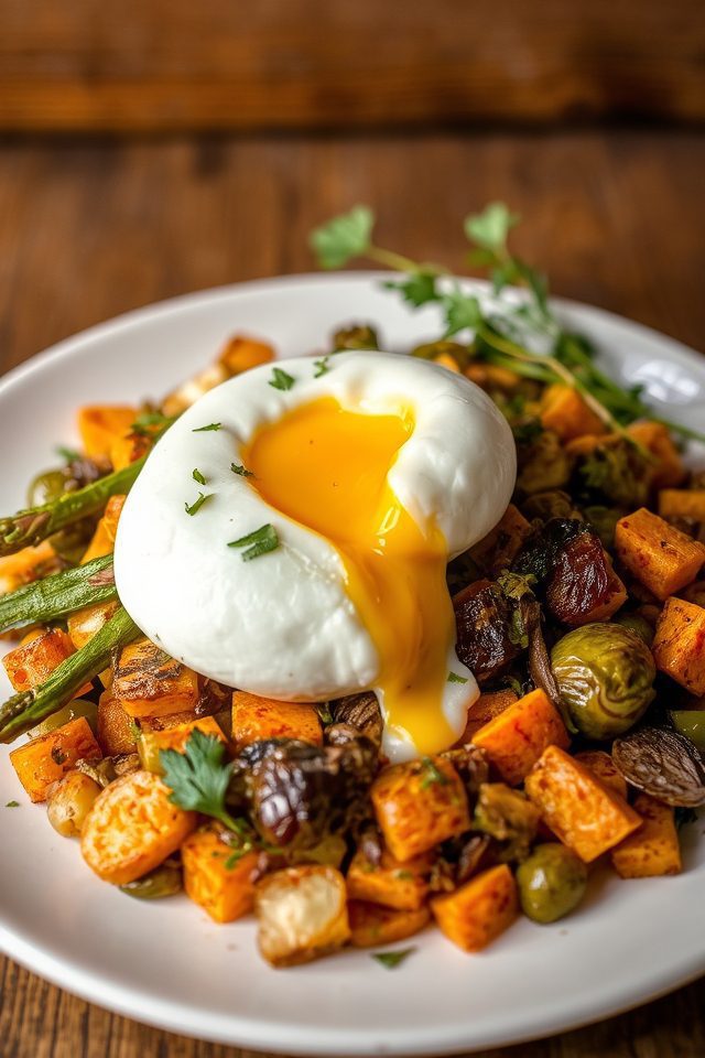 eggs on veggie hash