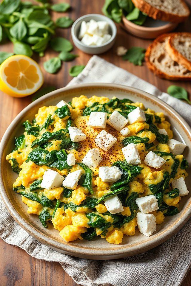 eggs spinach feta scramble