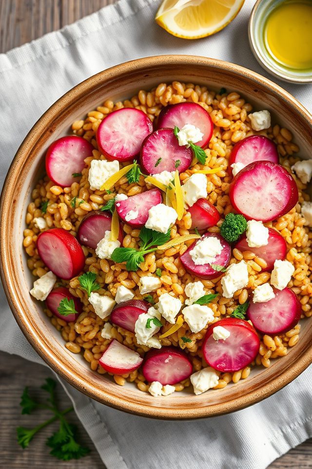 farro radish feta salad