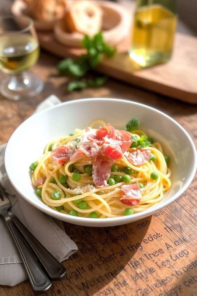 fettuccine peas prosciutto cream