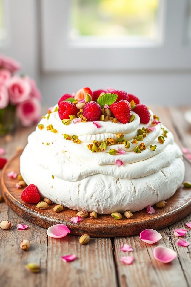 floral nutty meringue dessert