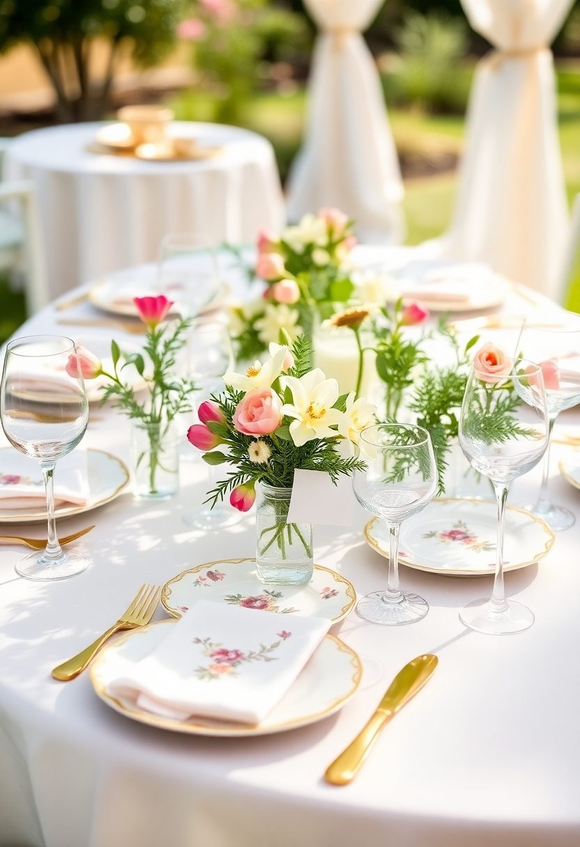 flower themed garden tablescapes