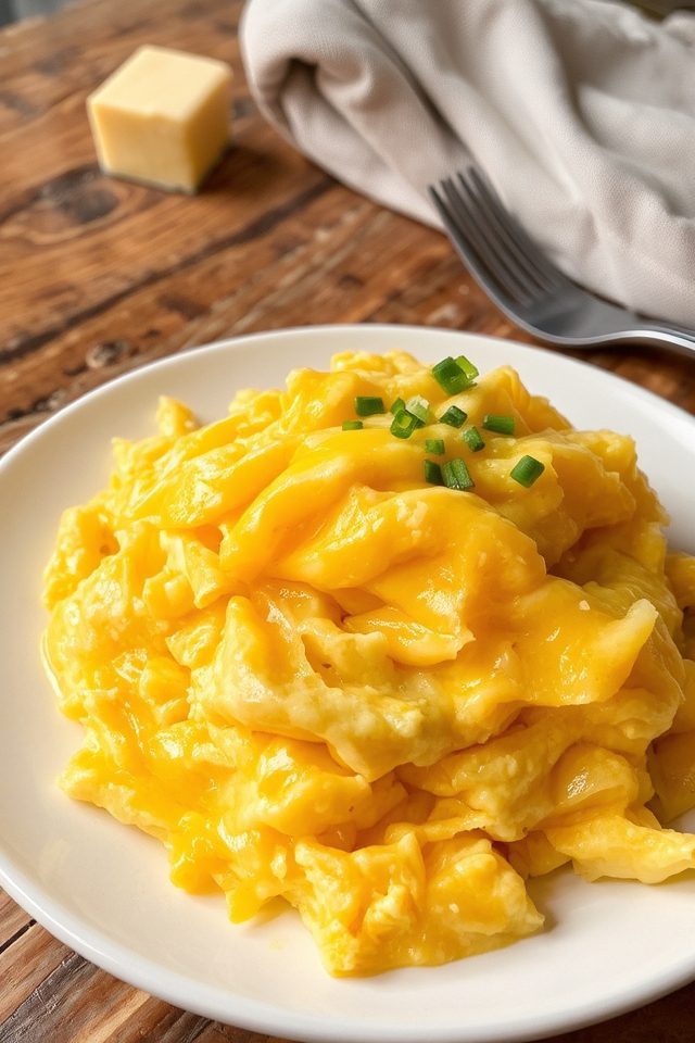 fluffy cheesy scrambled eggs