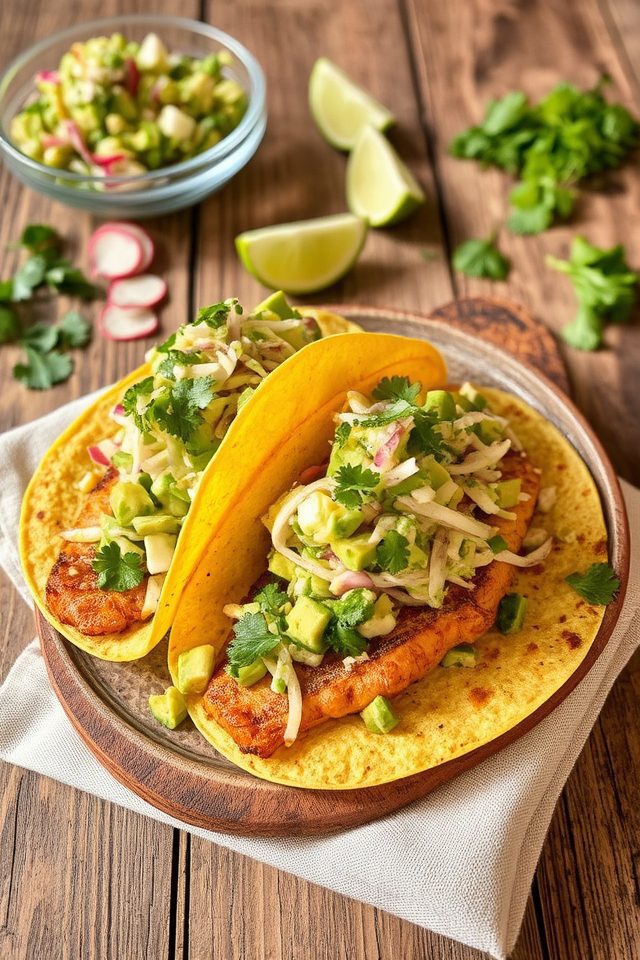 fresh avocado fish tacos