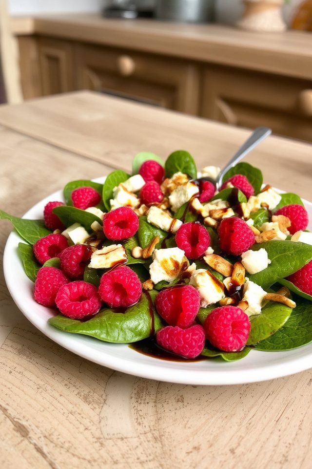 fresh raspberries and spinach