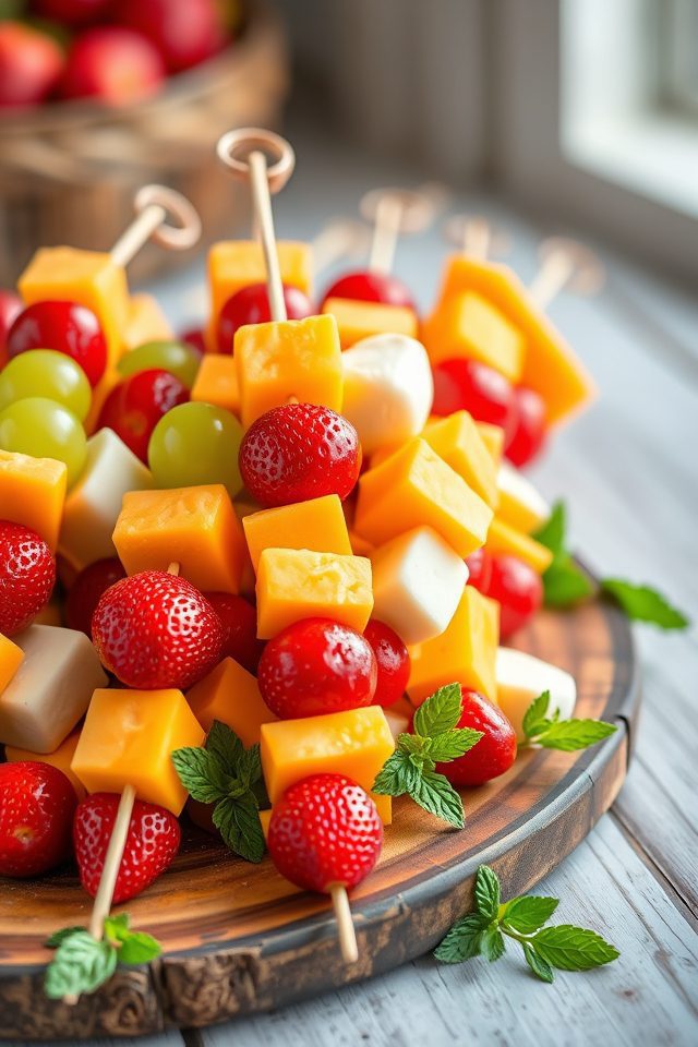 fruit skewered with cheese