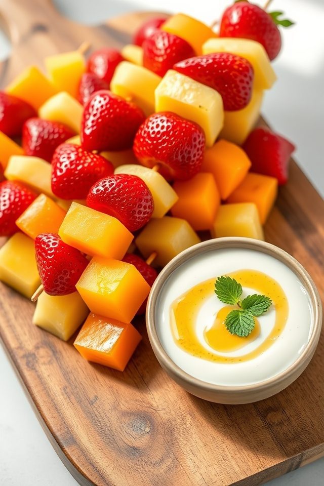 fruit skewers honey yogurt