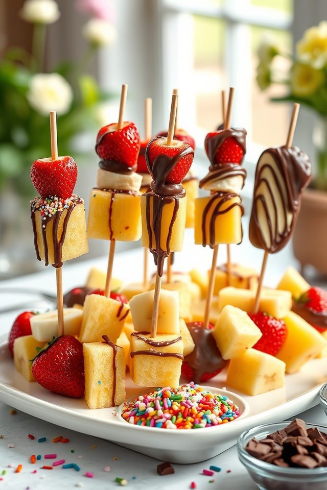 fruit skewers with chocolate