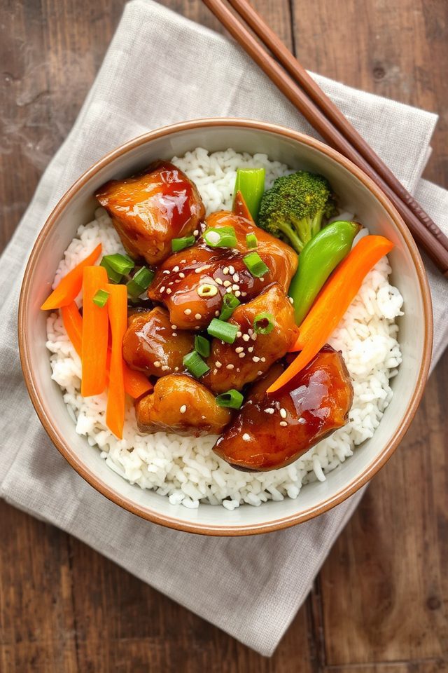 glazed chicken vegetable bowl