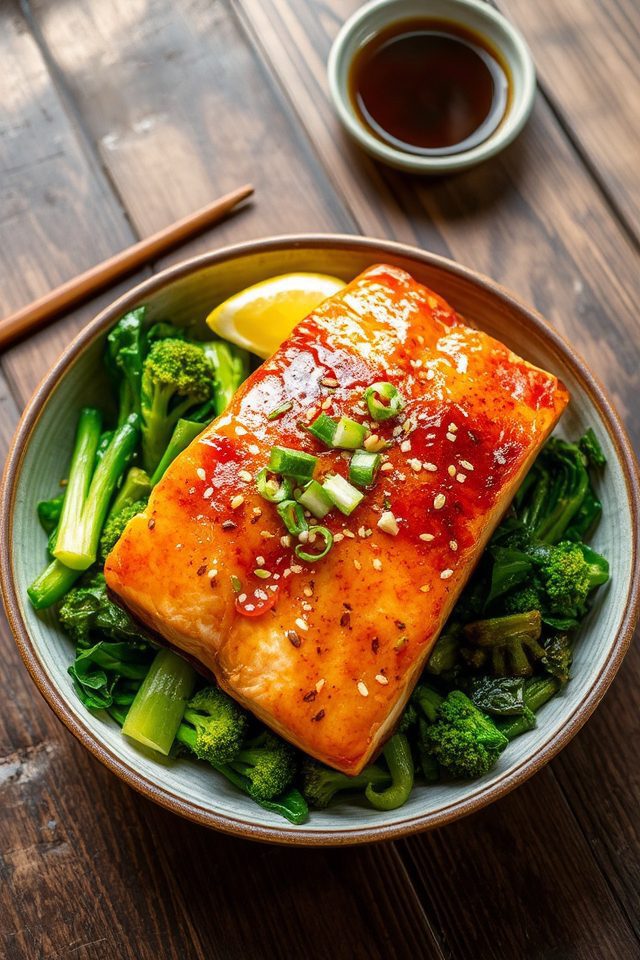 glazed salmon with greens
