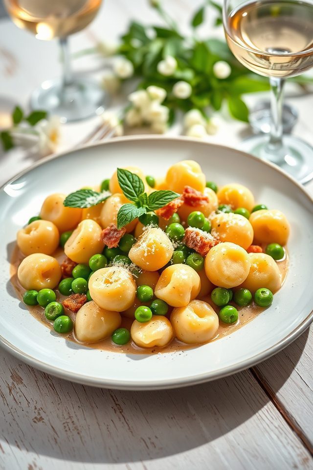 gnocchi pancetta peas dish