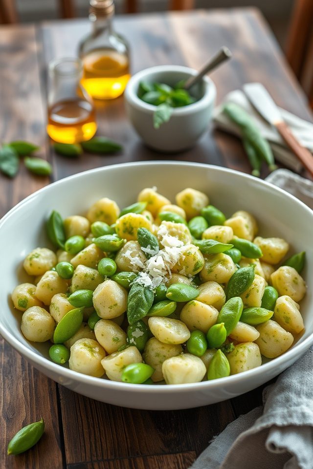 gnocchi pesto snap peas