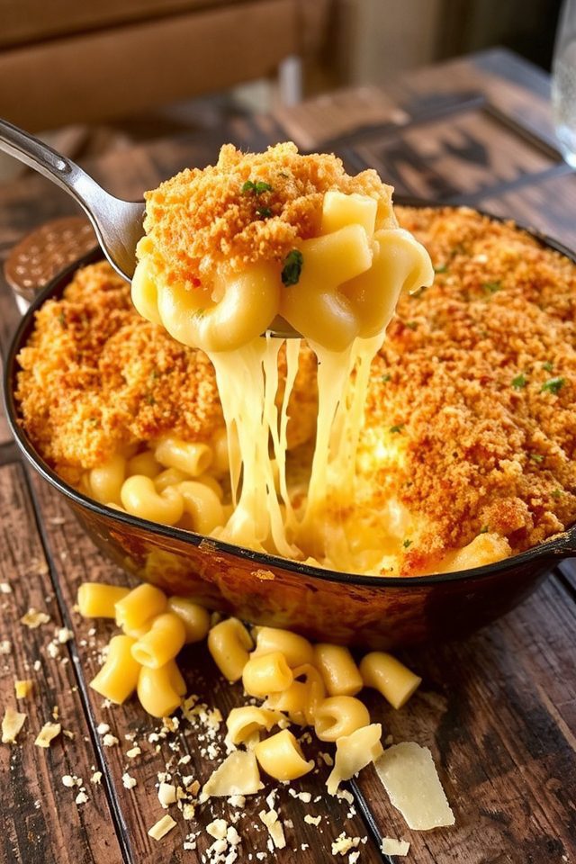 gooey cheese crunchy topping