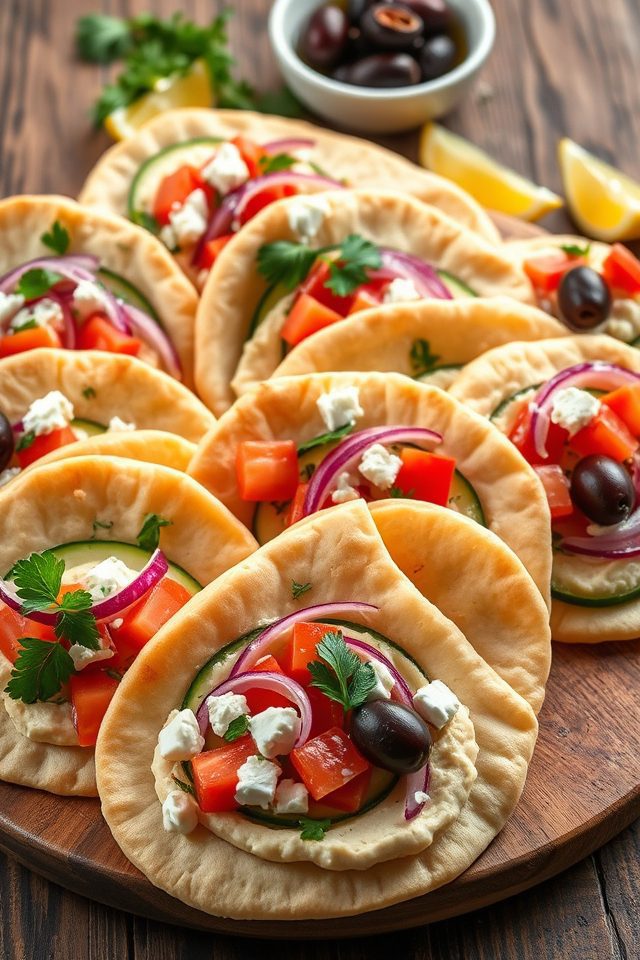 greek hummus filled pita pockets