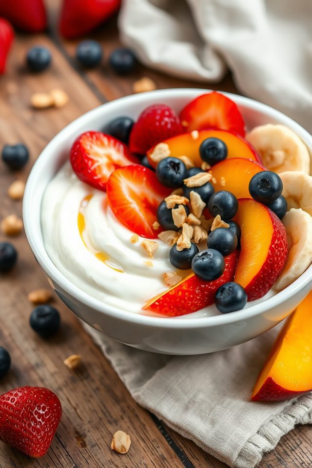 greek yogurt topped fruit