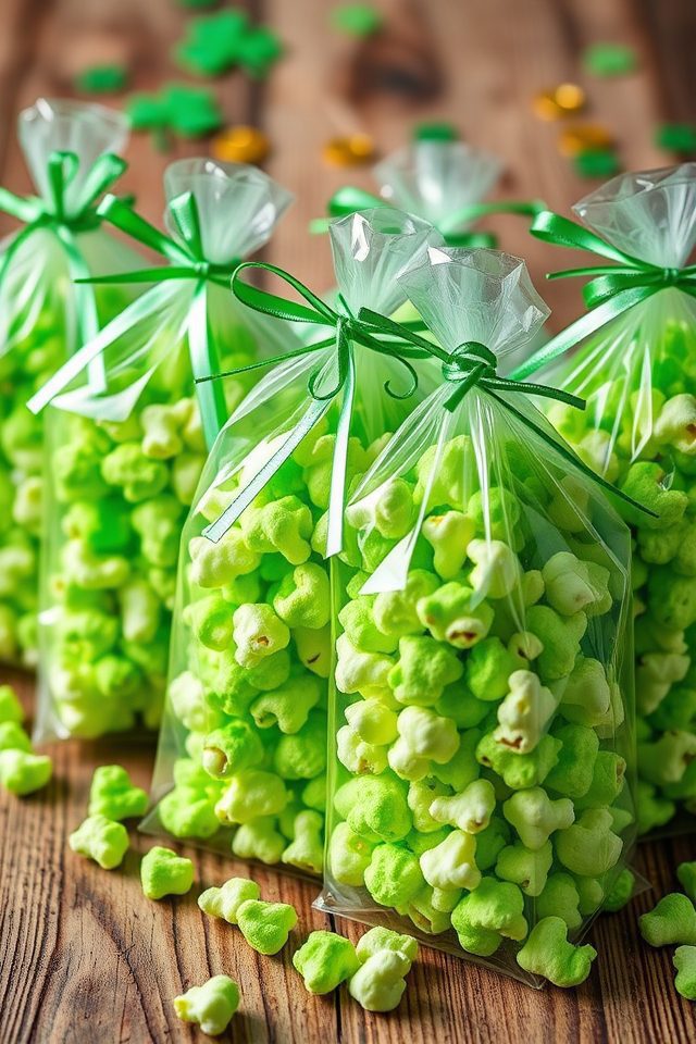 green popcorn snack bags