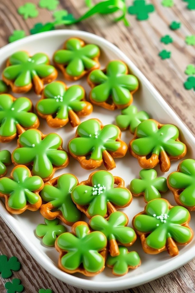 green shamrock shaped pretzels