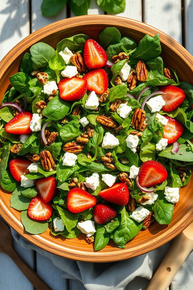 greens strawberries goat cheese