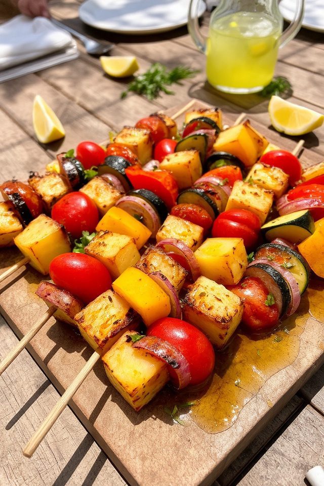 grilled halloumi vegetable skewers
