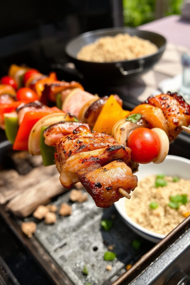 grilled ham and vegetables