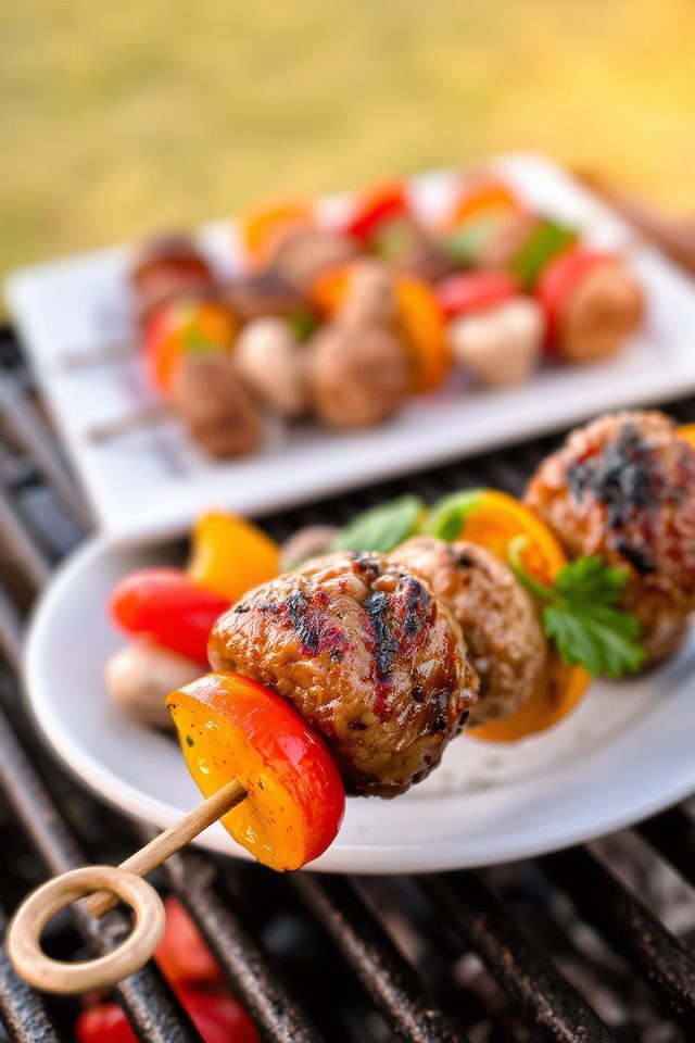 grilled meatball vegetable kabobs