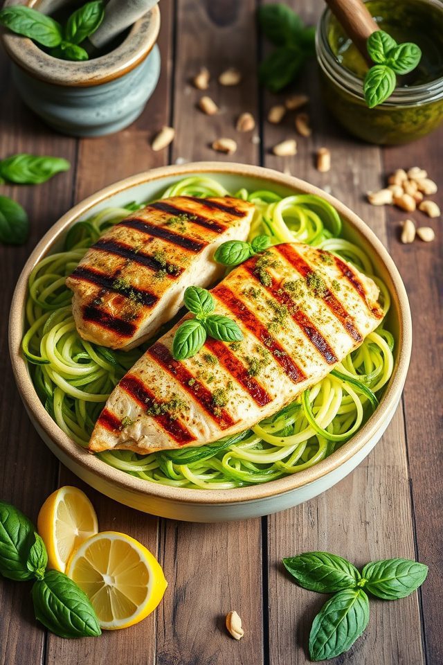 grilled pesto zucchini noodles
